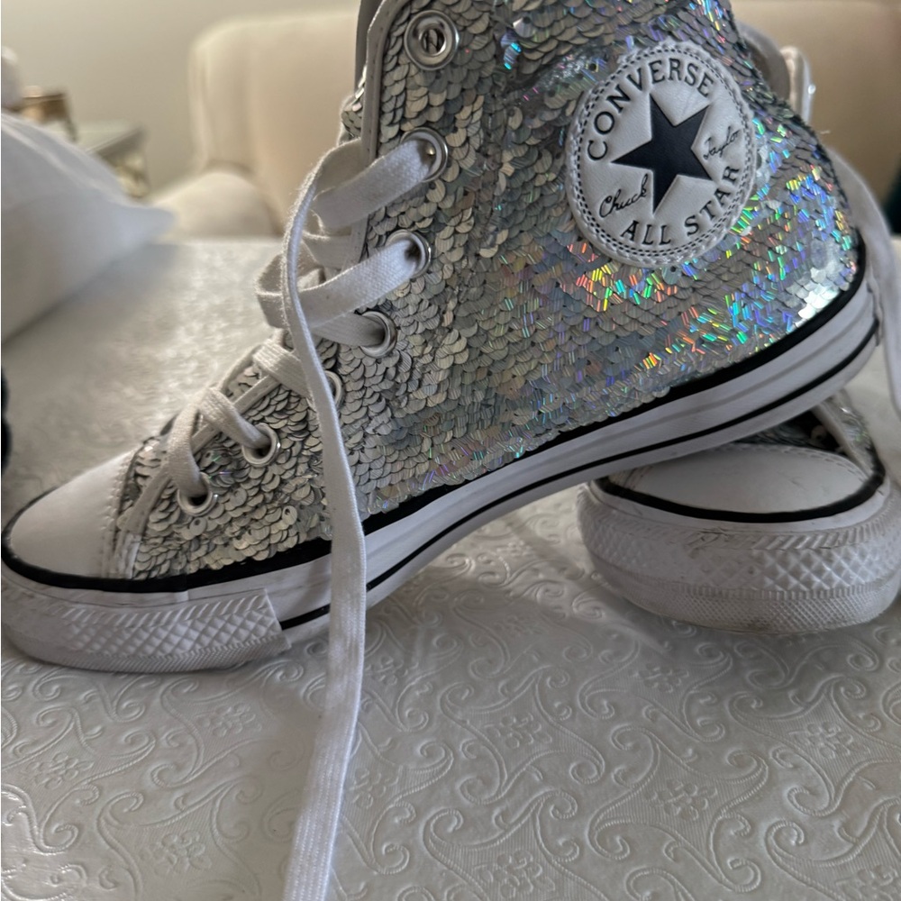 Converse Silver White High-Top Sneakers with Sparkle